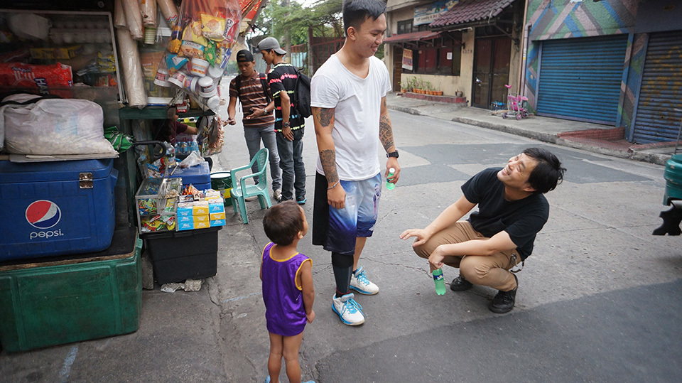 On a street in Manila, a patient who was fitted with a prosthetic leg says he has been able to return to his normal life.
