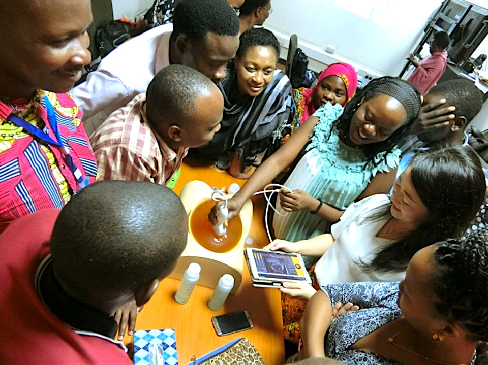 Midwives receive training for fetal ultrasonic examinations.