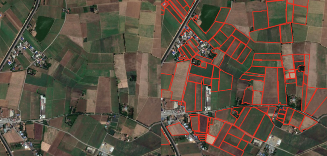 Satellite image of farm parcels in Thailand.