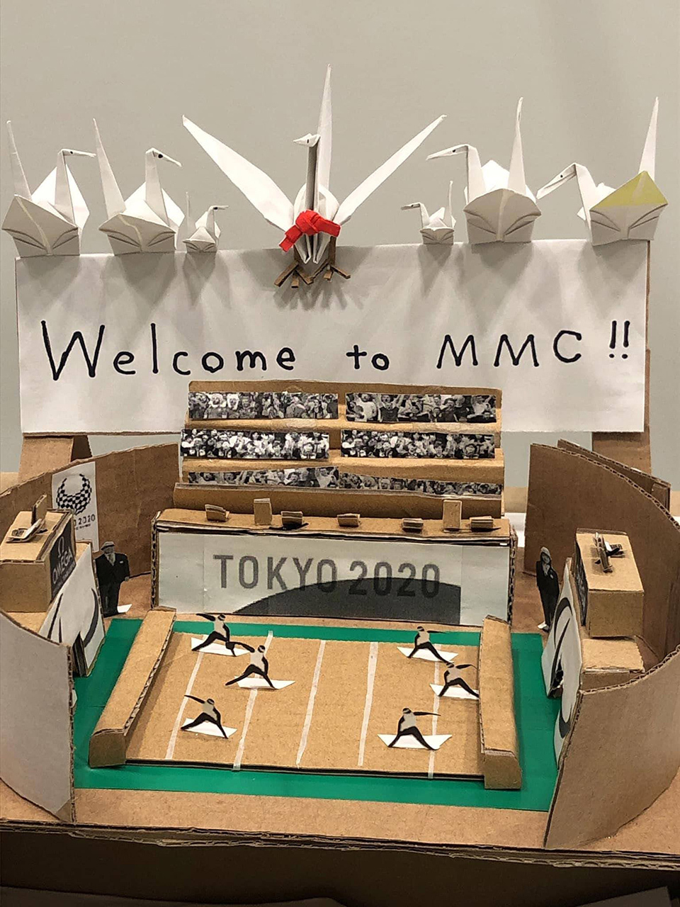 Model of a goal ball with origami cranes on it.