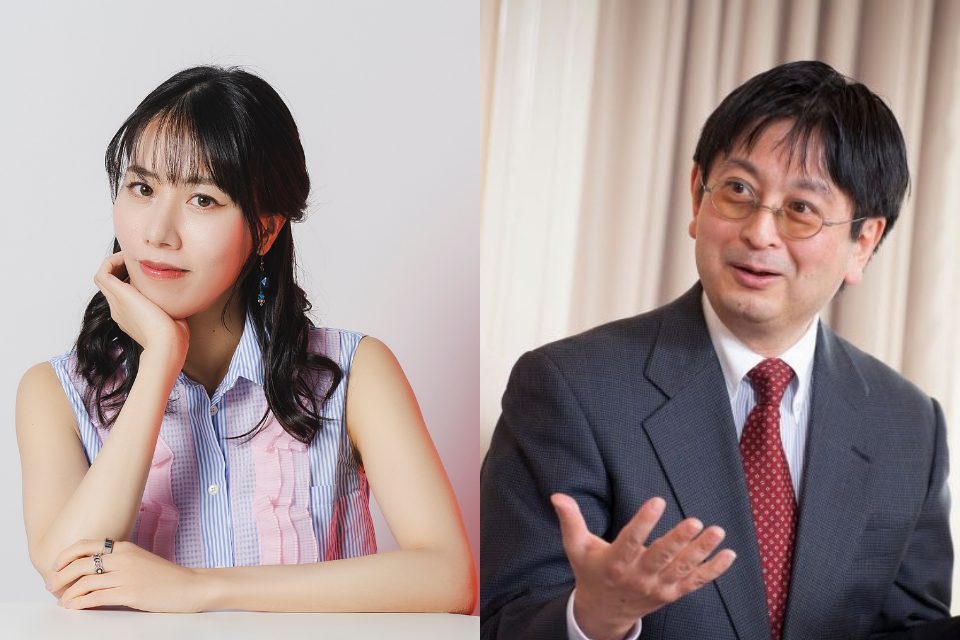 Photos of artist Kusano Emi (left) and Prof. Kokuryo Jiro (right)