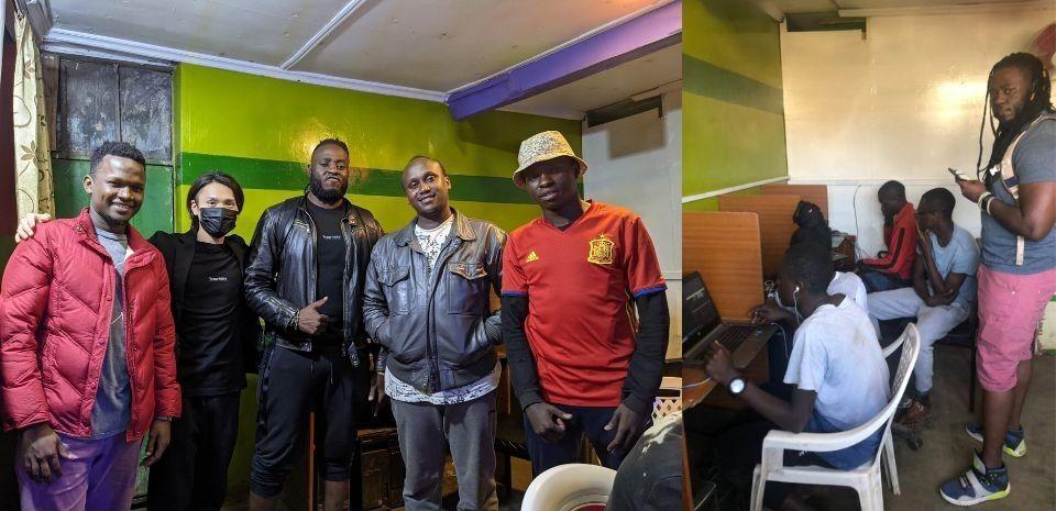 Photos of an internet cafe in Kenia with local players