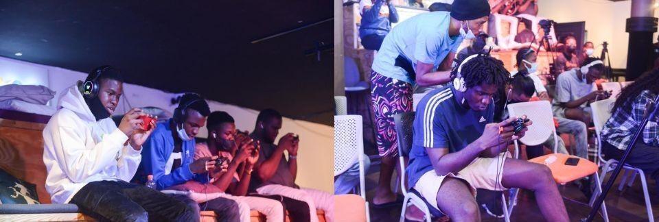 Two photos of esports gamers in Nigeria playing in a tournament